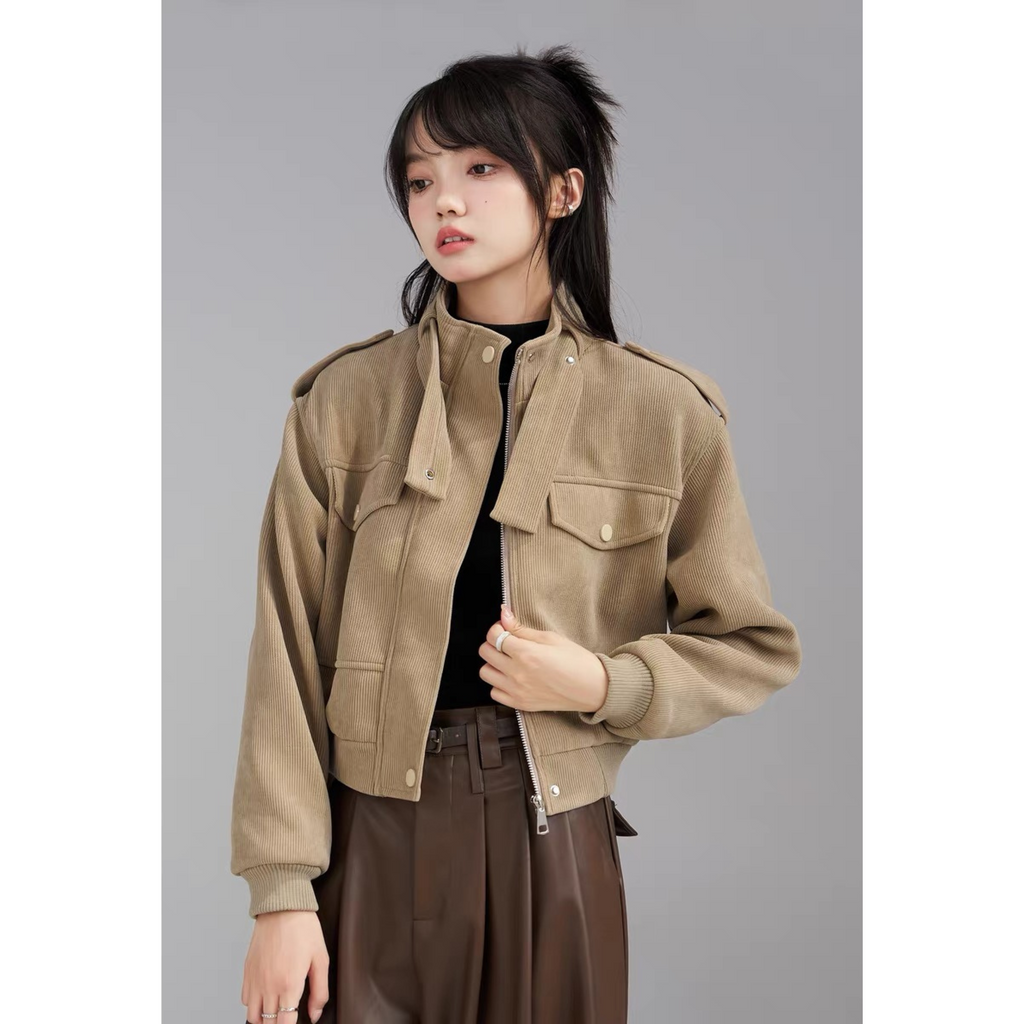 Áo Khoác Nữ Cao Cấp Cổ Trụ – Phong Cách Vintage Sang Trọng Hàn Quốc