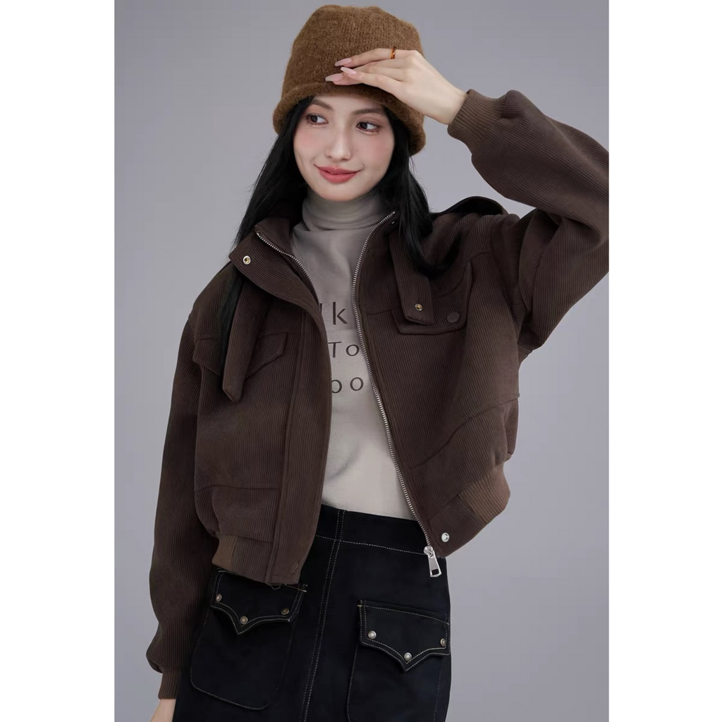 Áo Khoác Nữ Cao Cấp Cổ Trụ – Phong Cách Vintage Sang Trọng Hàn Quốc