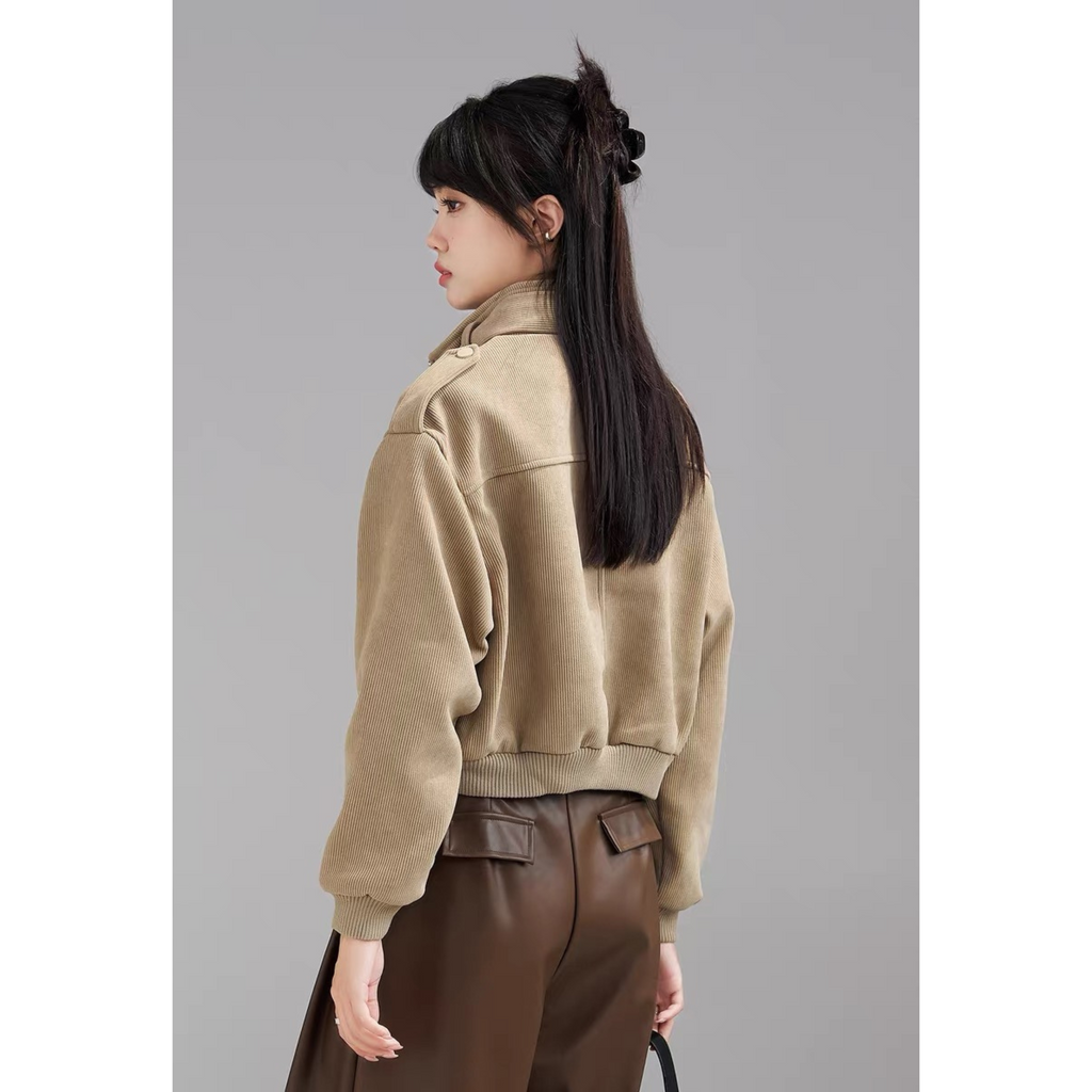 Áo Khoác Nữ Cao Cấp Cổ Trụ – Phong Cách Vintage Sang Trọng Hàn Quốc