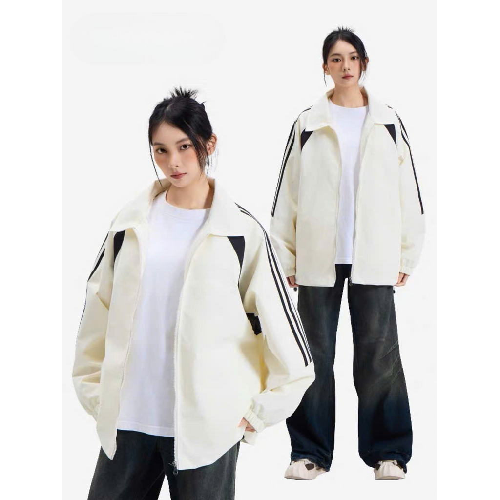 Áo Khoác Unisex Form Rộng Thể Thao Phối Sọc Nam Nữ